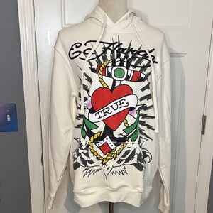 Ed Hardy Ivory Pierced Heart  Hoodie for Men